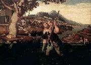 MOSTAERT, Jan Hilly River Landscape with St Christopher g oil painting